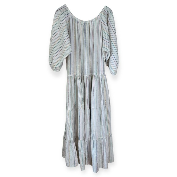 Apiece Apart Tilton Tiered Maxi Dress White Metallic Stripes Womens Size XL $435 - Picture 6 of 13